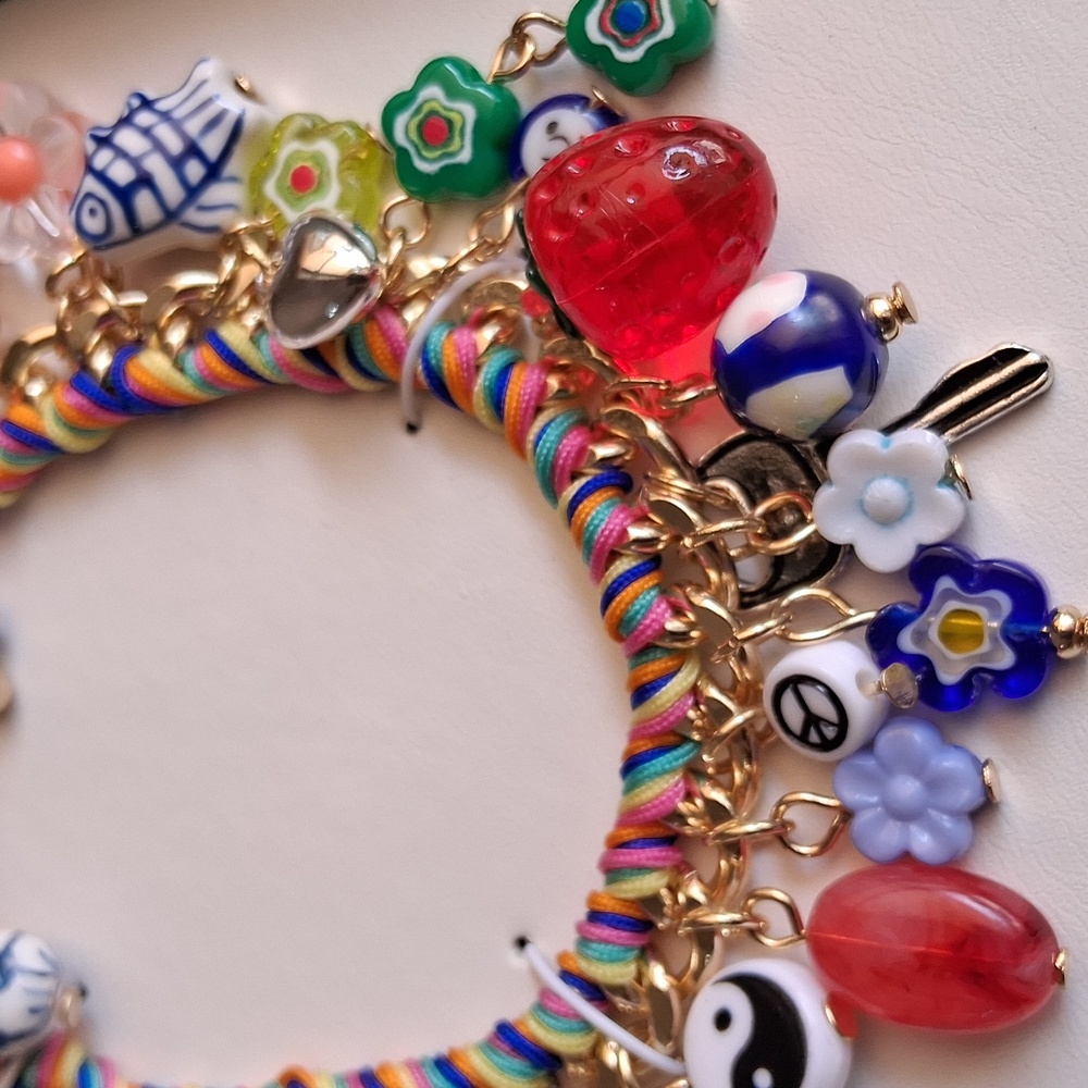 Multicolor Ceramic & Cubic Zirconia Charm Bracelet. NIB. Absolutely Gorgeous!!💜 - Picture 6 of 13